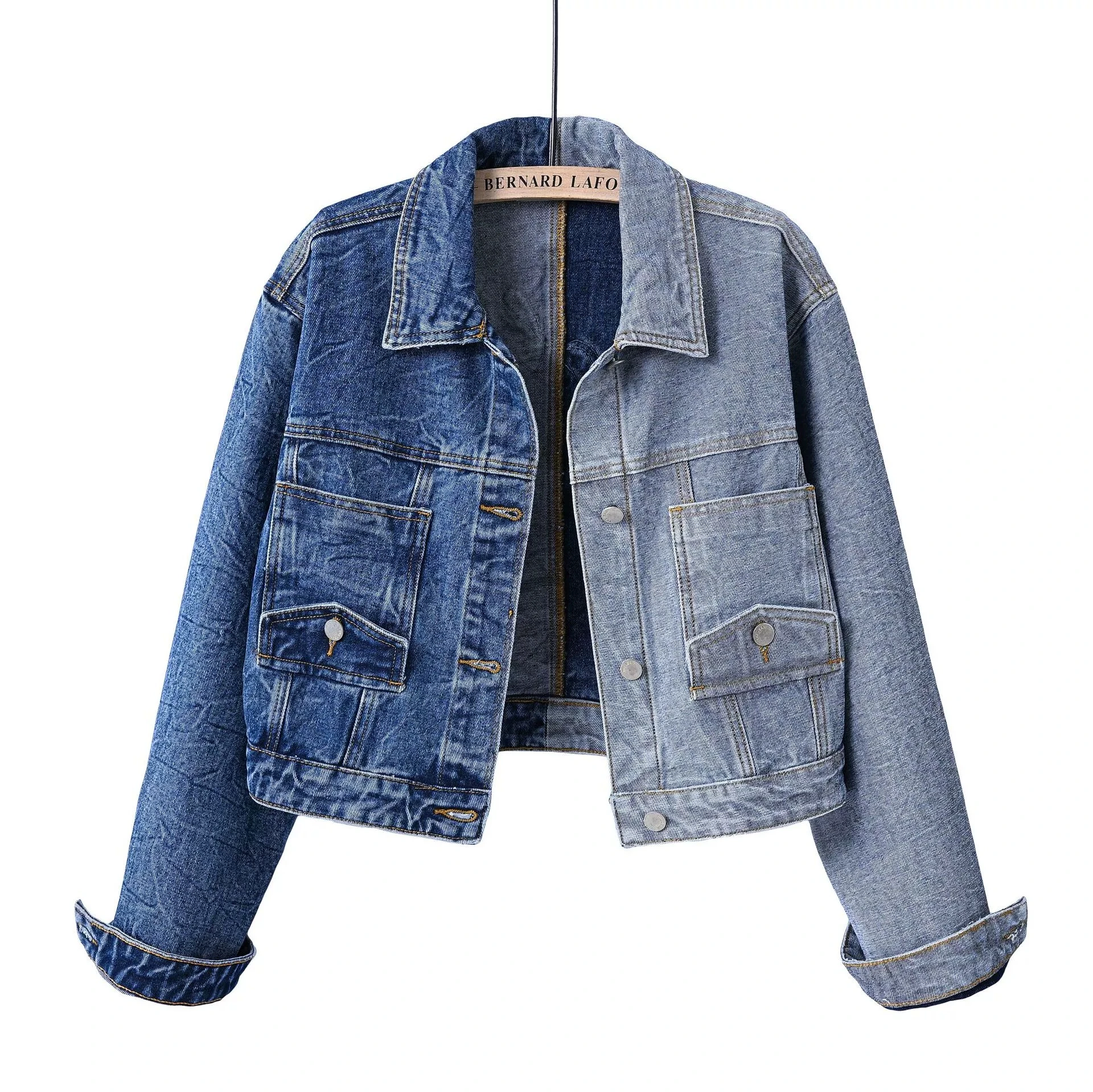 Spring Autumn New Fashion Women's Personalized Color blocked Long sleeved Short denim Jacket Inverted Pocket Splicing Jackets
Spring Autumn New Fashion Women's Personalized Color blocked Long sleeved Short denim Jacket Inverted Pocket Splicing Jackets