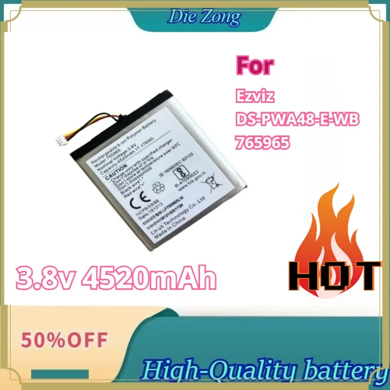New 3.8v 4520mAh For Ezviz DS-PWA48-E-WB 765965 Intelligent Cat Eye Battery
New 3.8v 4520mAh For Ezviz DS-PWA48-E-WB 765965 Intelligent Cat Eye Battery