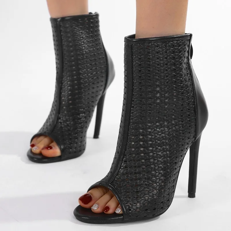 New Fashion Peep Toe Zip Ankle Boots For Woman Handmade Weave Hemp Mesh Short Shoes Party Dance High Heels Stilettos Mujer
New Fashion Peep Toe Zip Ankle Boots For Woman Handmade Weave Hemp Mesh Short Shoes Party Dance High Heels Stilettos Mujer