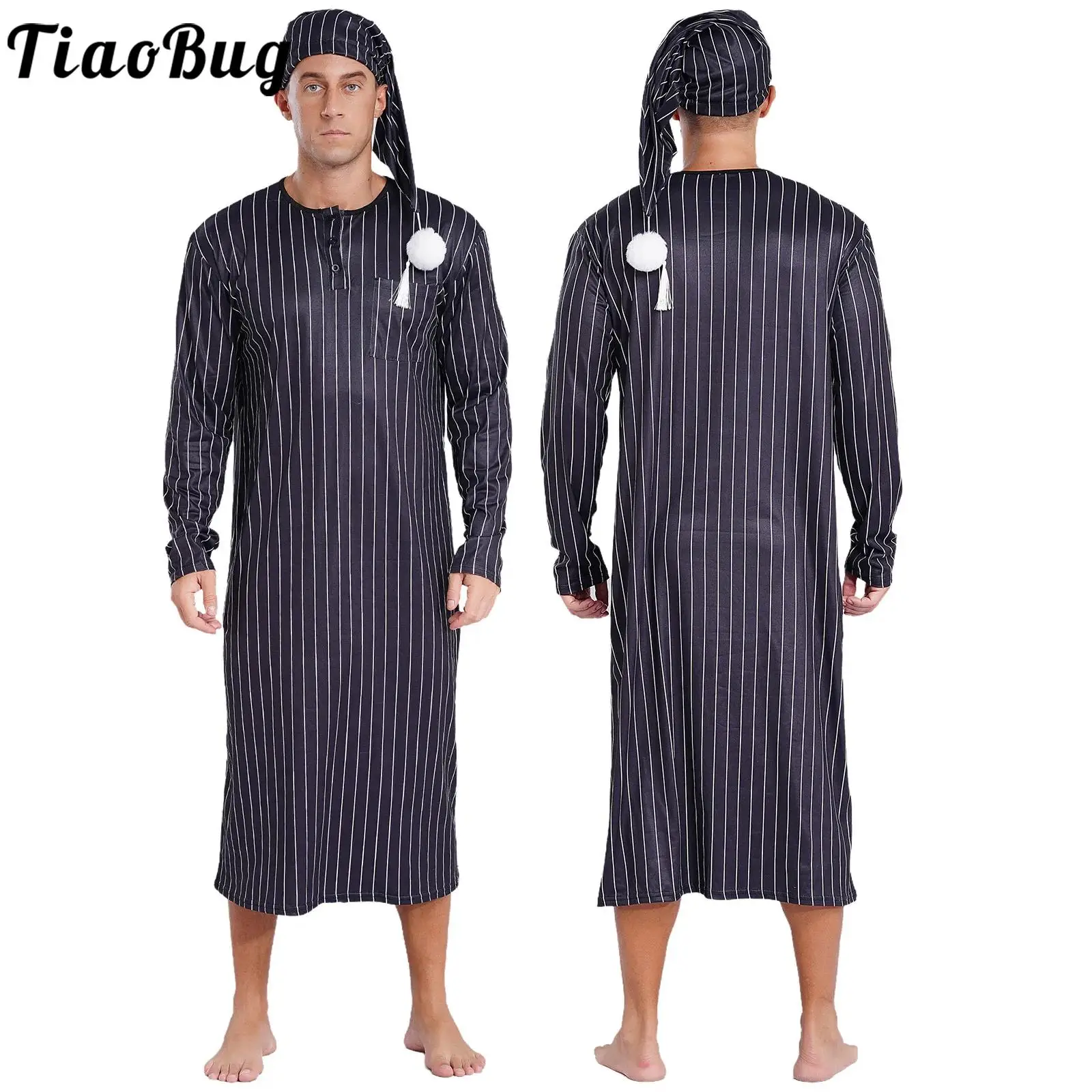 Men Striped Sleep Long Robe with Hat Set Long Sleeve Long Robe Dress Nightwear for Arabian Muslim Halloween Party Cosplay Robe
Men Striped Sleep Long Robe with Hat Set Long Sleeve Long Robe Dress Nightwear for Arabian Muslim Halloween Party Cosplay Robe