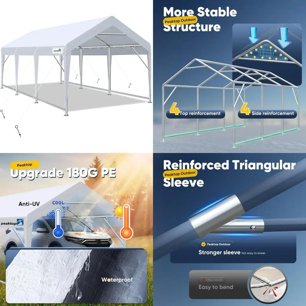 Сверхмощный портативный навес для автомобиля 12x20 футов, гаражная палатка, укрытие для лодки, усиленные треугольные лучи, уличное укрытие
Сверхмощный портативный навес для автомобиля 12x20 футов, гаражная палатка, укрытие для лодки, усиленные треугольные лучи, уличное укрытие