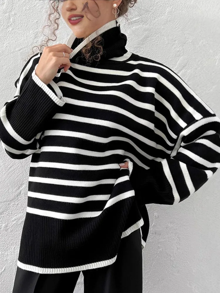 UOOZEE Women's Striped Turtleneck Sweater Fashion High-Low Long Sleeves Split-Side Loose Casual Warm Knitwear Pullovers
UOOZEE Women's Striped Turtleneck Sweater Fashion High-Low Long Sleeves Split-Side Loose Casual Warm Knitwear Pullovers