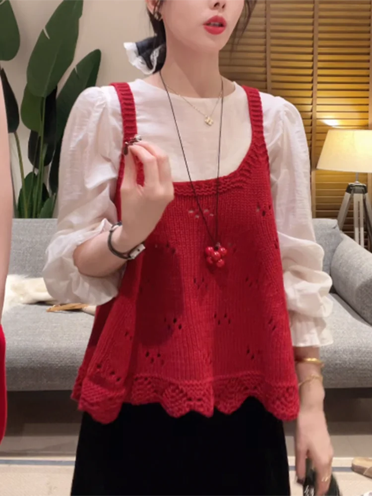 Red Hollow out Knitted Strap Vest Women's Early Autumn New Sle Layered Versatile Design Two-Piece Set Top Korean Sle Loos...
Red Hollow out Knitted Strap Vest Women's Early Autumn New Sle Layered Versatile Design Two-Piece Set Top Korean Sle Loos...