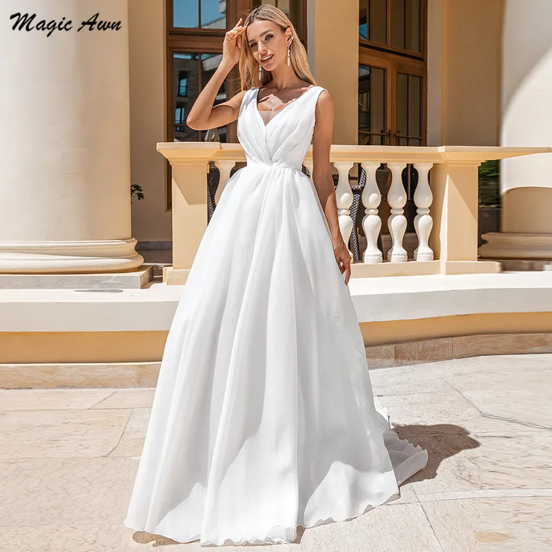 Magic Awn Simple White Wedding Dresses Boho Illusion V-Neck Organza A-Line Mariage Gowns Lace-Up Back Country Vestidos De Novia
Magic Awn Simple White Wedding Dresses Boho Illusion V-Neck Organza A-Line Mariage Gowns Lace-Up Back Country Vestidos De Novia
