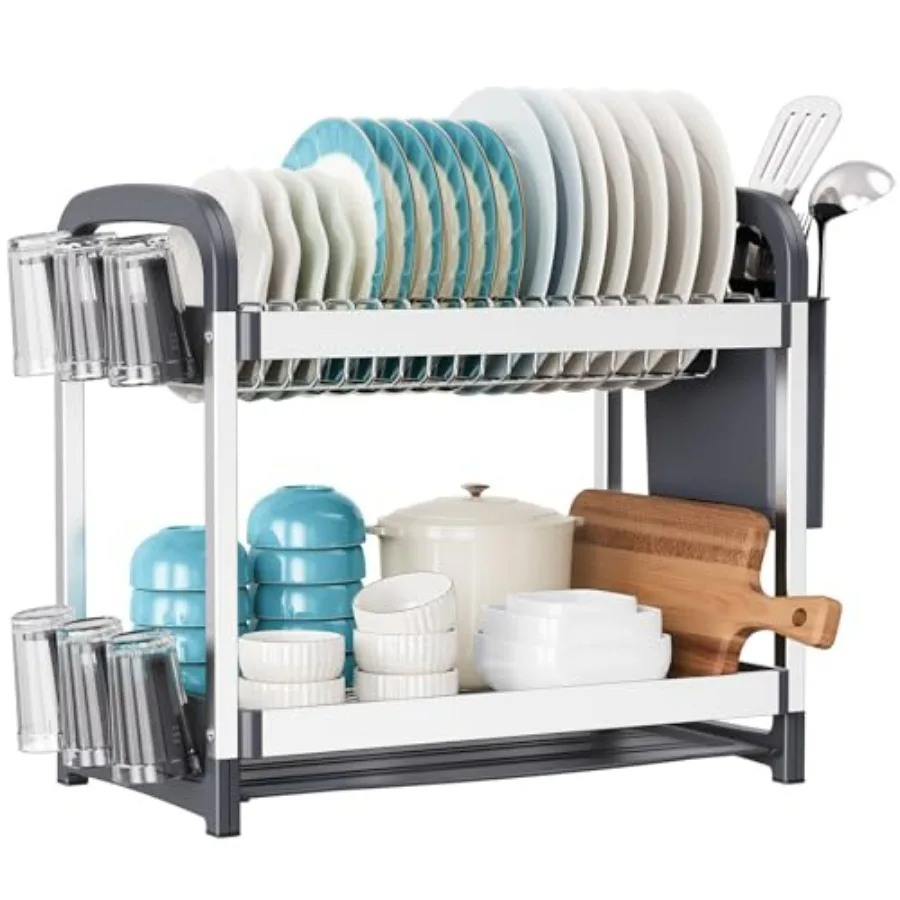 Двухуровневая сушилка для посуды из нержавеющей стали и алюминия, большой кухонный органайзер для эффективной сушки и хранения посуды в современной кухне
Двухуровневая сушилка для посуды из нержавеющей стали и алюминия, большой кухонный органайзер для эффективной сушки и хранения посуды в современной кухне