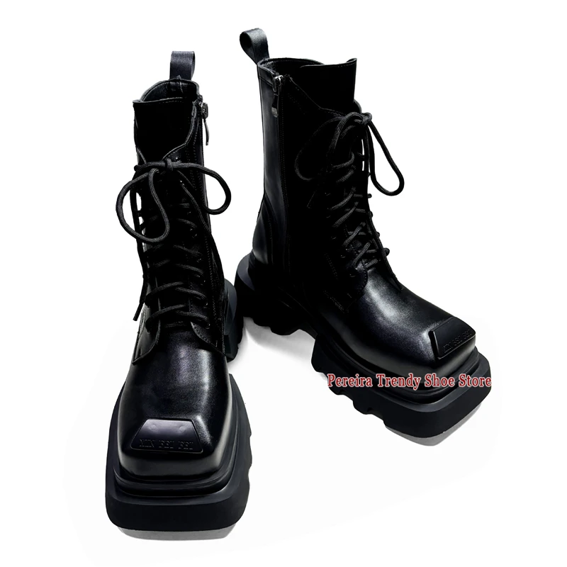 Men's Thick Soled Motorcycle Boots Black Leather Platform Lace-Up Short Booties Autumn Winter British Style High Top Shoes
Men's Thick Soled Motorcycle Boots Black Leather Platform Lace-Up Short Booties Autumn Winter British Style High Top Shoes