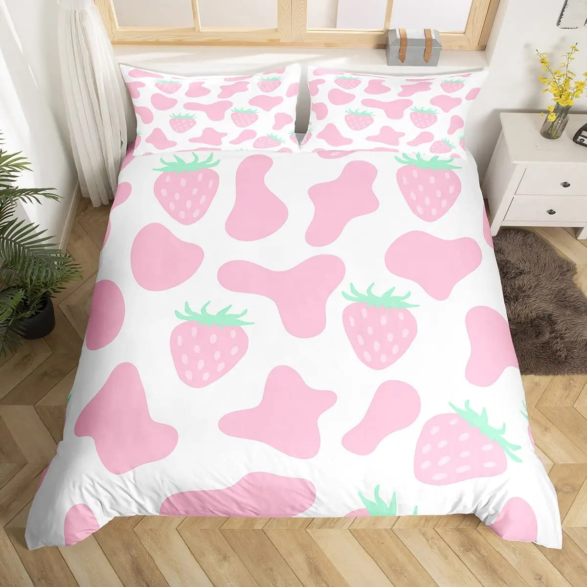 Milk Cow King Queen Duvet Cover Pink White Cartoon Animal Strawberry Bedding Set For Kids Boys Girls Cow Print Soft Quilt Cover
Milk Cow King Queen Duvet Cover Pink White Cartoon Animal Strawberry Bedding Set For Kids Boys Girls Cow Print Soft Quilt Cover