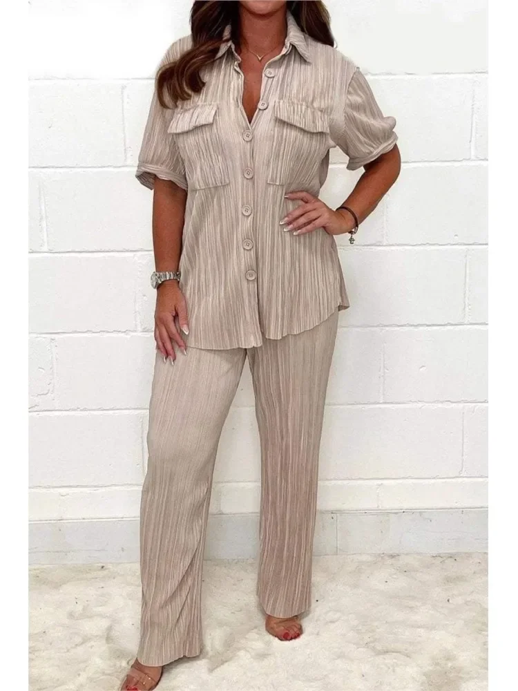 Elegant Solid Color Shirt 2 Piece Set For Women Spring Summer Long Sleeve Blouse And Pants Sets Female Casual Outfits
Elegant Solid Color Shirt 2 Piece Set For Women Spring Summer Long Sleeve Blouse And Pants Sets Female Casual Outfits