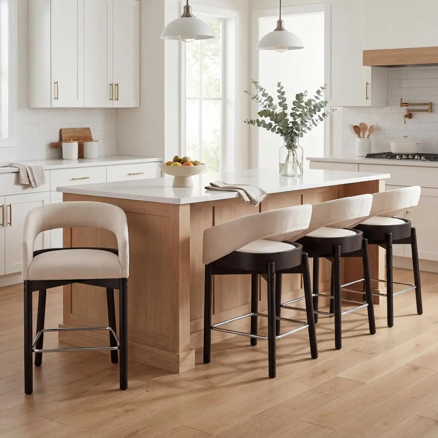 Mid Century 26in Counter Height Bar Stool Linen Upholstered Wood With Backrest Arms Footrest For Kitchen Island, Customized
Mid Century 26in Counter Height Bar Stool Linen Upholstered Wood With Backrest Arms Footrest For Kitchen Island, Customized