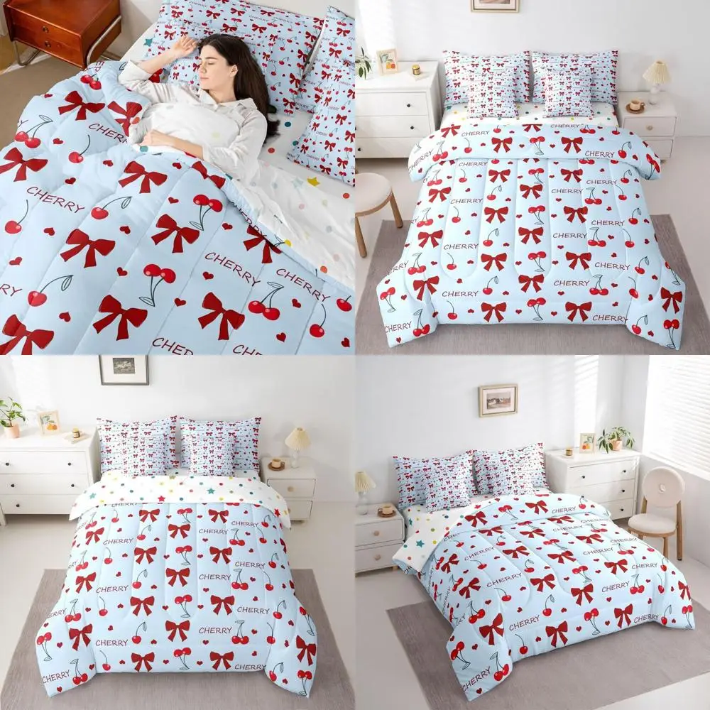 King Size Pink Cherry Bow 7-Piece Bedding Set for Girls & Women with Kawaii Love Heart Bowknot
King Size Pink Cherry Bow 7-Piece Bedding Set for Girls & Women with Kawaii Love Heart Bowknot