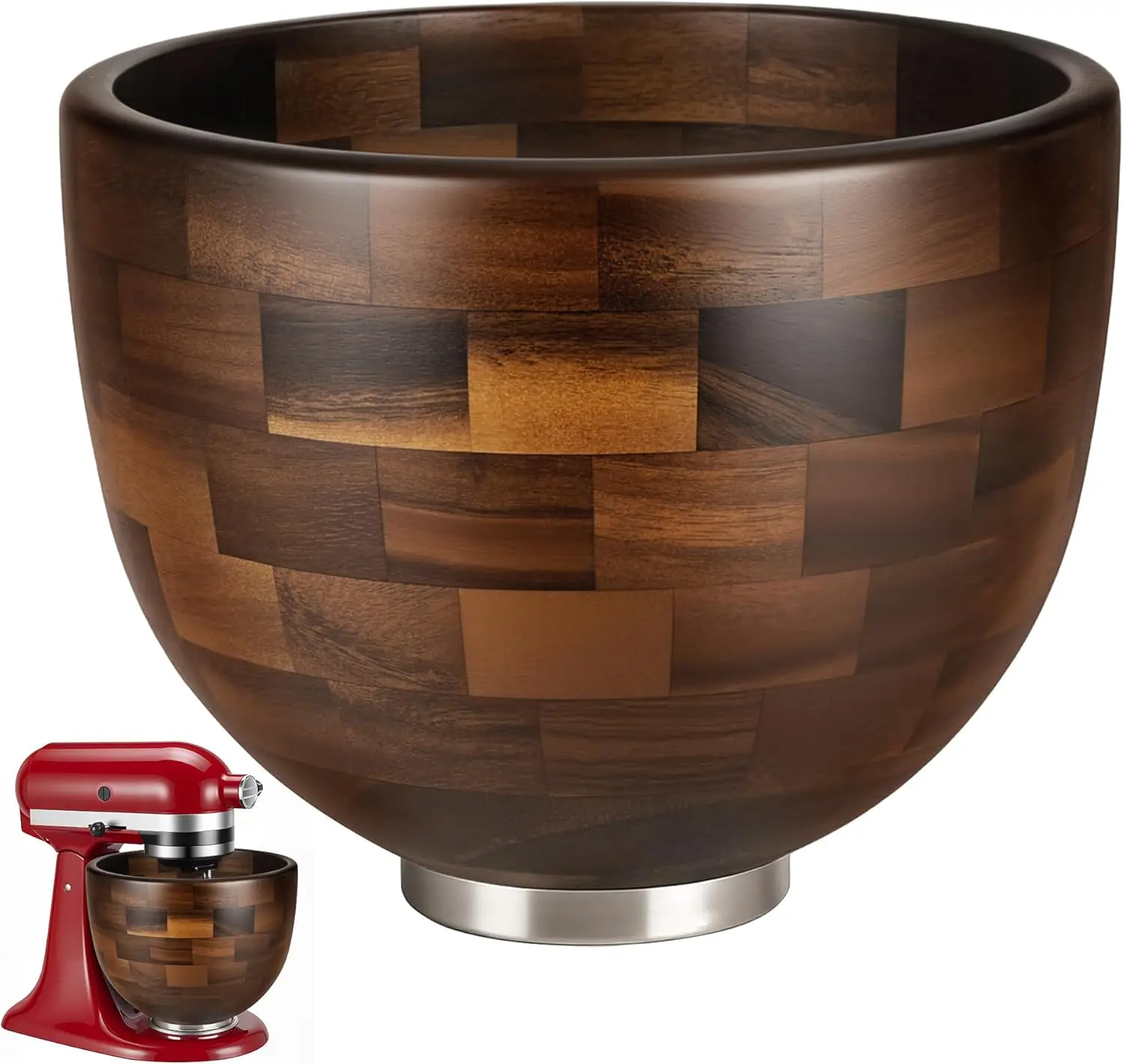 Walnut Wood Mixing Bowl for 4.5 & 5 QT Tilt-Head Mixers, Natural Wooden Bowl with Stainless Steel Locking Base, 5QT
Walnut Wood Mixing Bowl for 4.5 & 5 QT Tilt-Head Mixers, Natural Wooden Bowl with Stainless Steel Locking Base, 5QT