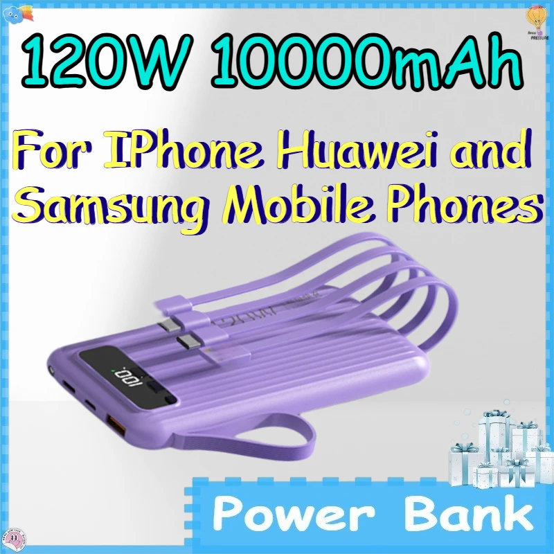 120W 10000mAh Power Bank for IPhone Huawei and Samsung Mobile Phones Portable Mobile PowerBank with Built-in Cable
120W 10000mAh Power Bank for IPhone Huawei and Samsung Mobile Phones Portable Mobile PowerBank with Built-in Cable