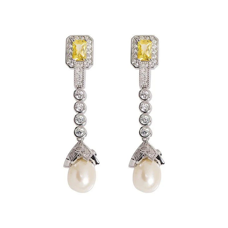 Vintage Elegant 925 Sterling Silver Natural Pearl High Carbon Diamond Citrine Gemstone Drop Earrings for Women Jewelry
Vintage Elegant 925 Sterling Silver Natural Pearl High Carbon Diamond Citrine Gemstone Drop Earrings for Women Jewelry