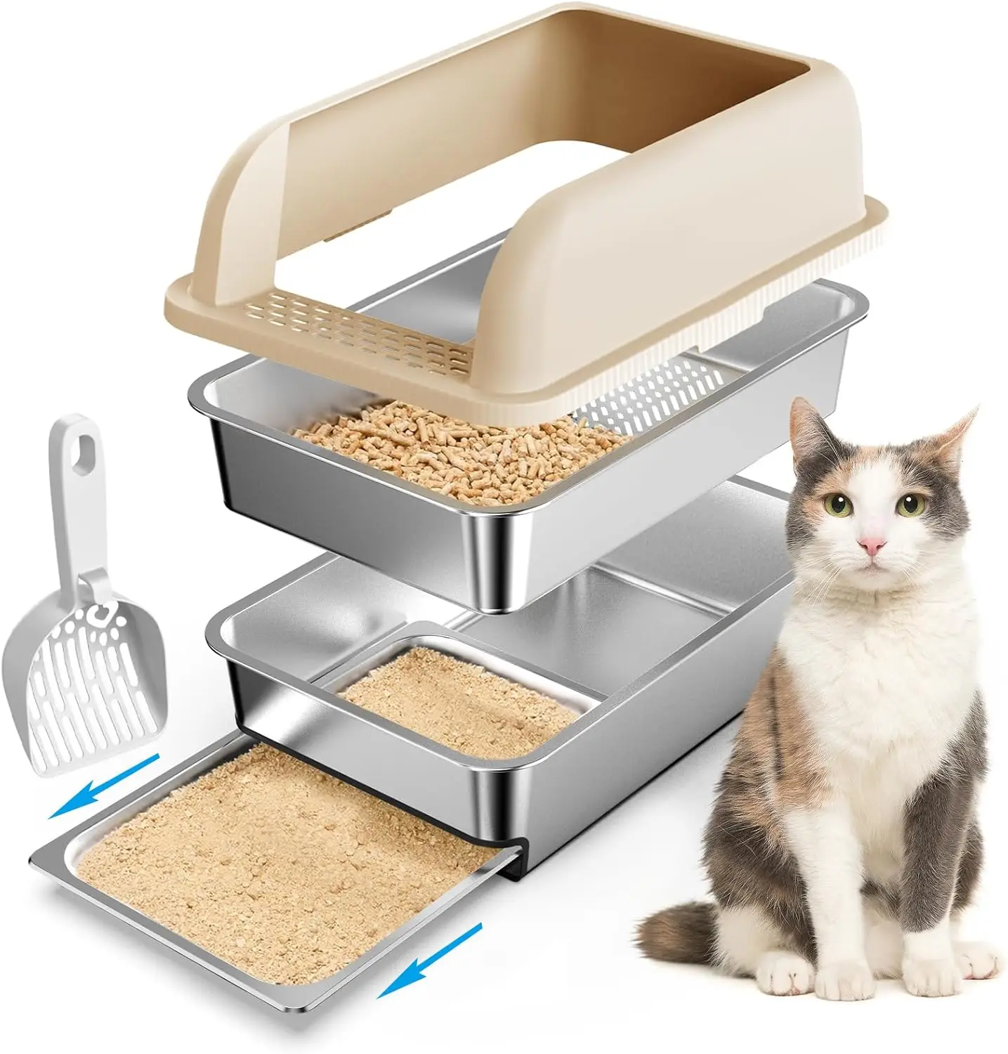 XL Sifting Litter Box Stainless Steel with Lid, 23.6"x16"x12" Anti-Leakage Tray for Pine Pellets, Easy Clean
XL Sifting Litter Box Stainless Steel with Lid, 23.6"x16"x12" Anti-Leakage Tray for Pine Pellets, Easy Clean