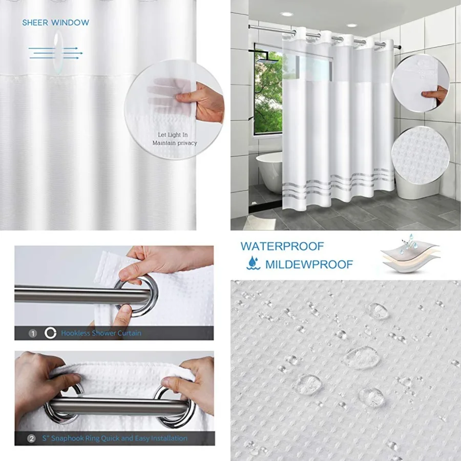 2023 Upgraded Shower Curtain Set Waffle Weave Curtain Fabric Shower Curtain Set Hook Free Removeable Liner, 250GSM Machine Wash
2023 Upgraded Shower Curtain Set Waffle Weave Curtain Fabric Shower Curtain Set Hook Free Removeable Liner, 250GSM Machine Wash