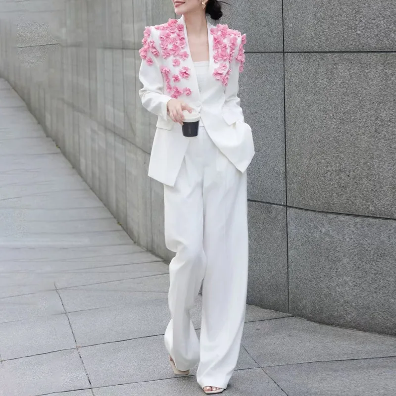 Luxury 3D Flower Embellished Blazer Suit Set for Women High Waist Wide Leg Trousers Elegant Office Business Spring Fashion 2026
Luxury 3D Flower Embellished Blazer Suit Set for Women High Waist Wide Leg Trousers Elegant Office Business Spring Fashion 2026