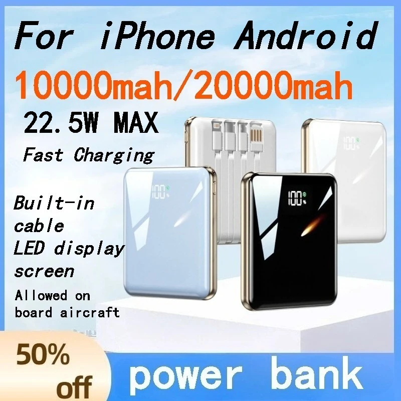 22.5W Fast Charge Built-in Cable Power Bank 10000/20000mAh Ultra Thin Lightweight Portable External Battery for IOS Android
22.5W Fast Charge Built-in Cable Power Bank 10000/20000mAh Ultra Thin Lightweight Portable External Battery for IOS Android
