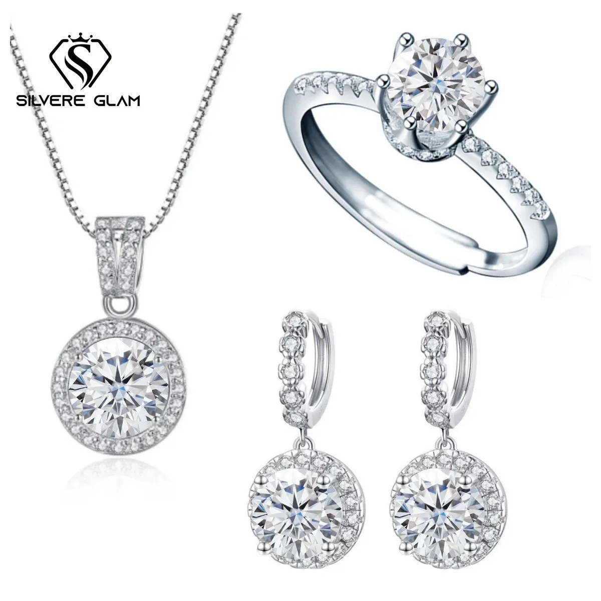 4/6/8CT D Color Moissanite Fine Jewelry 925 Sterling Silver Rings Elegant Women Necklace Ring Earring Set For Gift Wedding Party
4/6/8CT D Color Moissanite Fine Jewelry 925 Sterling Silver Rings Elegant Women Necklace Ring Earring Set For Gift Wedding Party
