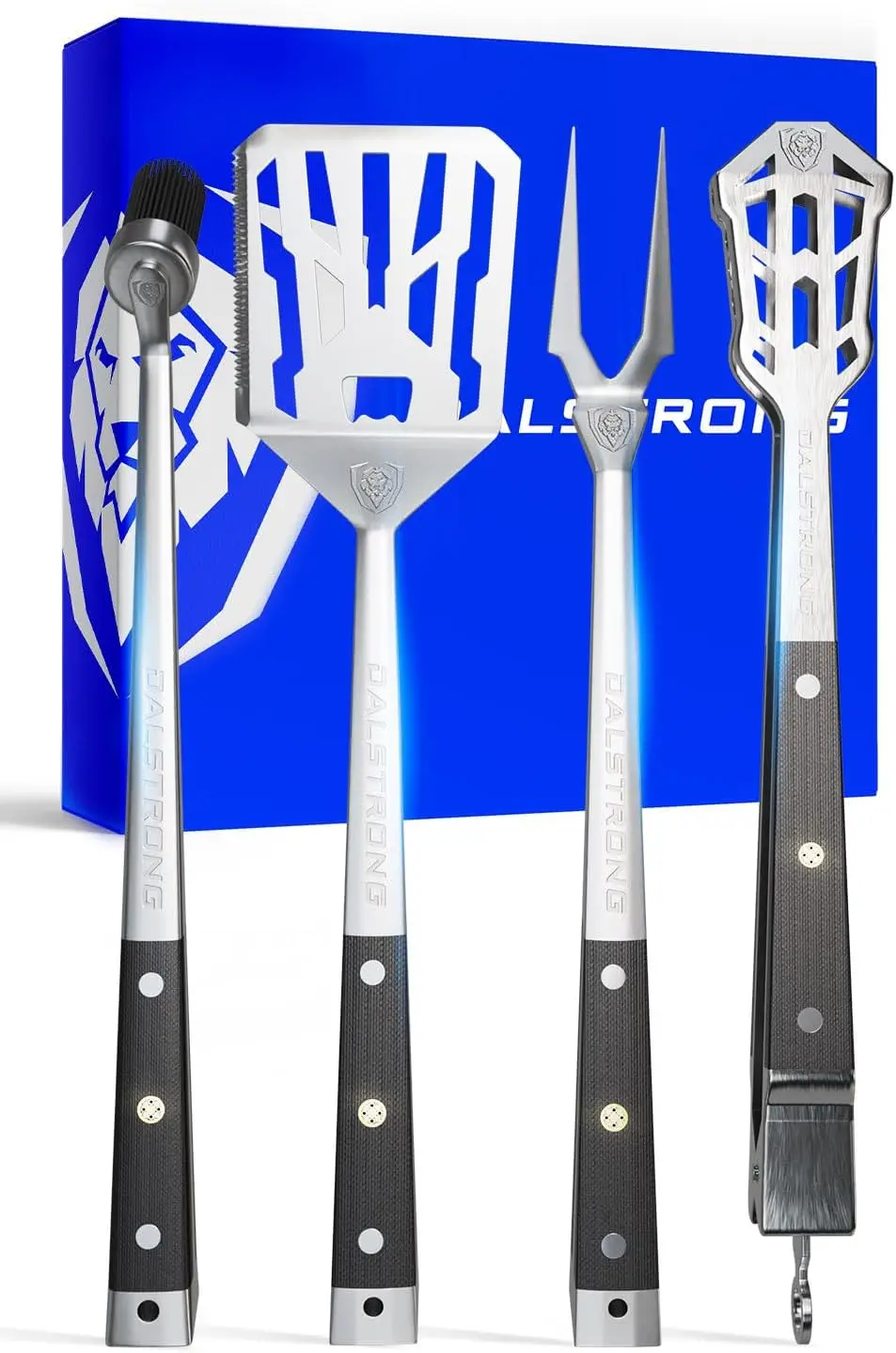 4-Piece BBQ Grill Set - Premium Stainless Steel Tools with Silicone Brush, Spatula, Tongs, Fork - 18 inch Length, G10 Handles
4-Piece BBQ Grill Set - Premium Stainless Steel Tools with Silicone Brush, Spatula, Tongs, Fork - 18 inch Length, G10 Handles