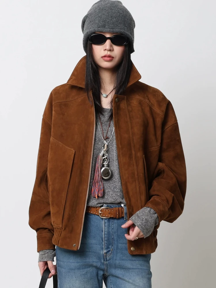 Vintage Genuine Leather Motorcycle Jackets for Women Spring Autumn High-end Simple Casual Loose Solid Real Sheepskin Suede Coat
Vintage Genuine Leather Motorcycle Jackets for Women Spring Autumn High-end Simple Casual Loose Solid Real Sheepskin Suede Coat