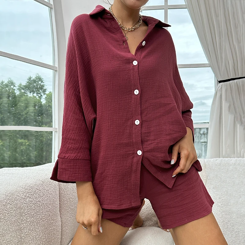 Женский пижамный комплект, мягкая хлопковая одежда для сна с рукавом 3/4, рубашка на пуговицах и шорты, Женский Пижамный костюм, женская пижама из двух предметов
Женский пижамный комплект, мягкая хлопковая одежда для сна с рукавом 3/4, рубашка на пуговицах и шорты, Женский Пижамный костюм, женская пижама из двух предметов