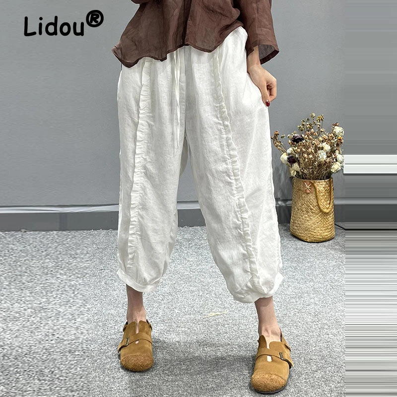 Women's Ruffle Drawstring Vintage Y2K Cotton Linen Cropped Trousers 2023 Summer Casual Solid Harem Pants Loose Capris Pantalones
Women's Ruffle Drawstring Vintage Y2K Cotton Linen Cropped Trousers 2023 Summer Casual Solid Harem Pants Loose Capris Pantalones