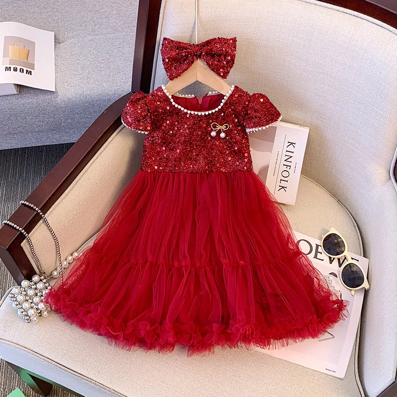 2025Girls' Summer Sequin Short Sleeve Dress Puffy Tulle Princess Dress Children's Formal Dress with Bow
2025Girls' Summer Sequin Short Sleeve Dress Puffy Tulle Princess Dress Children's Formal Dress with Bow