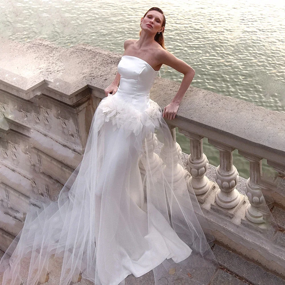 Elegant White Wedding Dresses Women's Sexy Strapless with Fashion Appliques Tulle and Satin Mermaid Wedding Gowns Customized
Elegant White Wedding Dresses Women's Sexy Strapless with Fashion Appliques Tulle and Satin Mermaid Wedding Gowns Customized