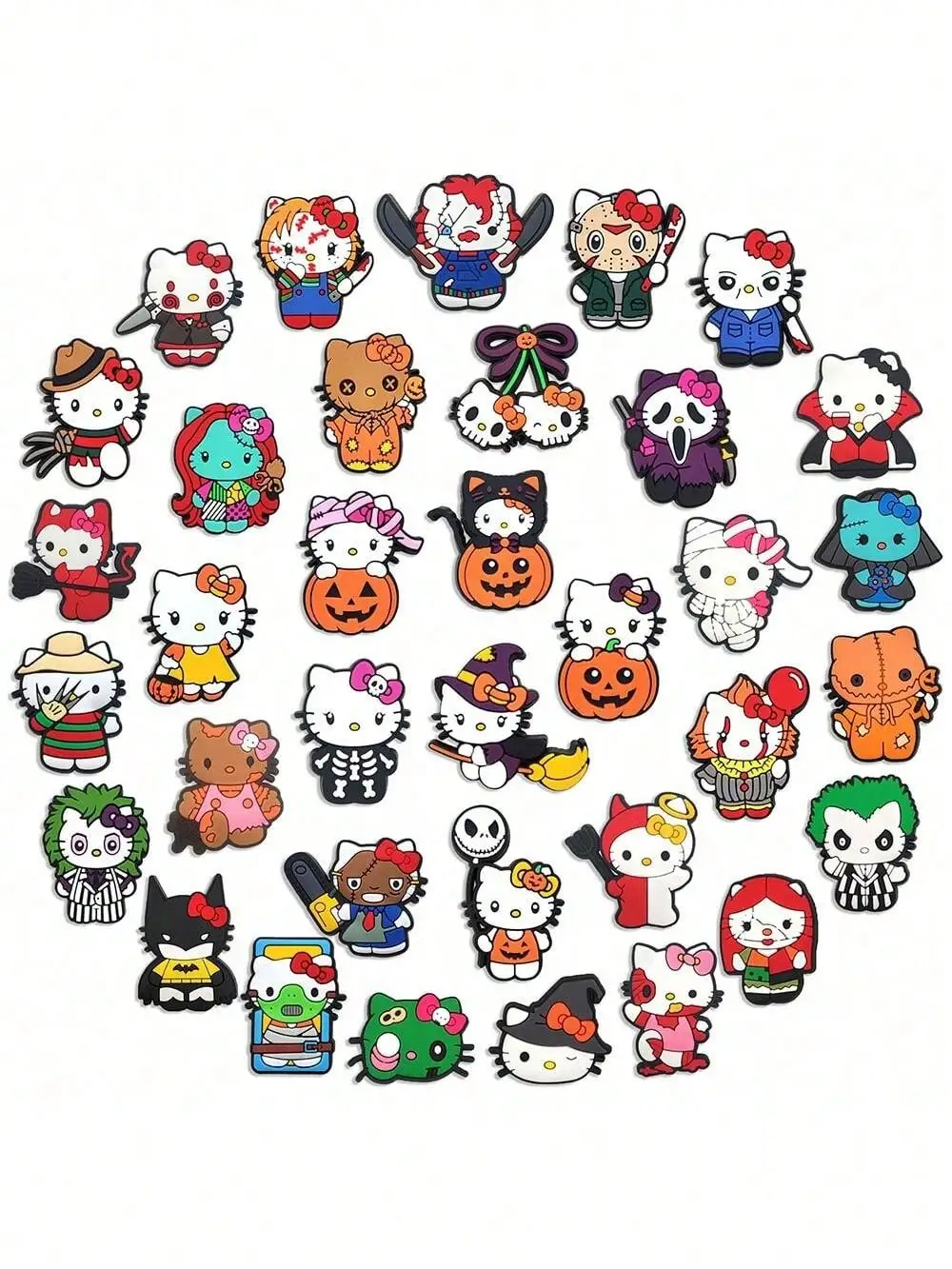 35 шт., набор подвесок для обуви Hello Kitty с тыквой на Хэллоуин — аксессуары для декора обуви/сумок из ПВХ, идеальная идея подарка на день рождения, Рождество.
35 шт., набор подвесок для обуви Hello Kitty с тыквой на Хэллоуин — аксессуары для декора обуви/сумок из ПВХ, идеальная идея подарка на день рождения, Рождество.