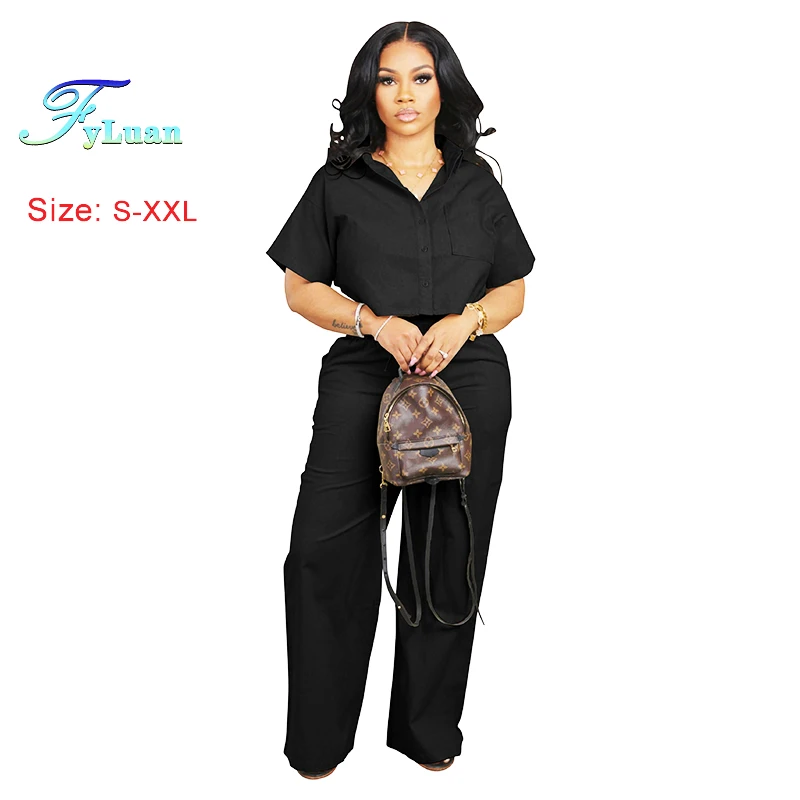 2025 Summer Street Fashion Women's Set Solid Color Lapel Short Sleeve Shirt And Wide Leg Pants Two Pieces Set Outfit Tracksuit
2025 Summer Street Fashion Women's Set Solid Color Lapel Short Sleeve Shirt And Wide Leg Pants Two Pieces Set Outfit Tracksuit