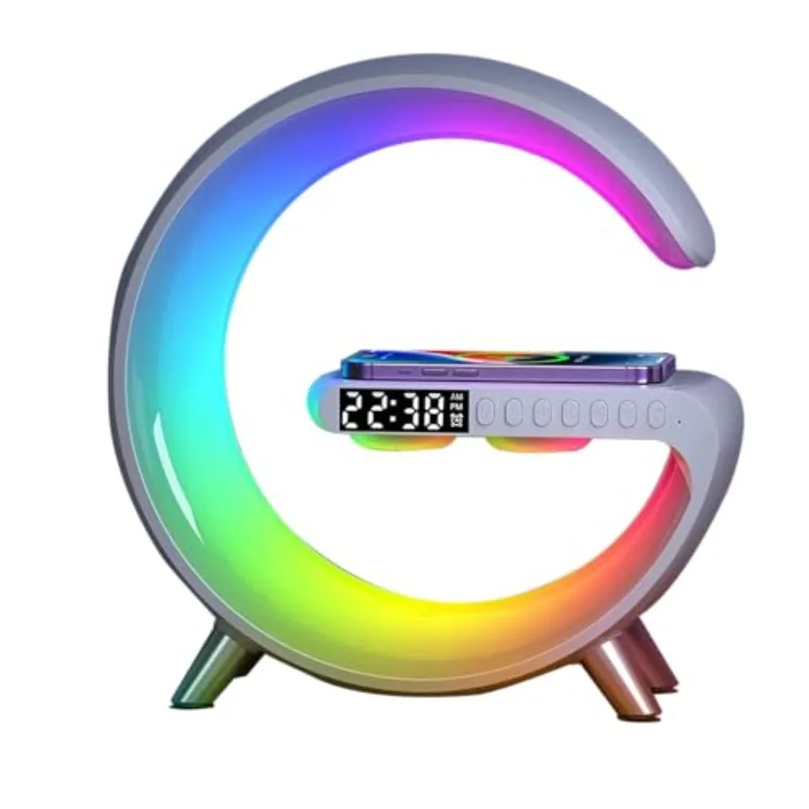 Bluetooth Speaker Lamp with Wireless Charger, RGB Night Light, Alarm Clock, App Control - White
Bluetooth Speaker Lamp with Wireless Charger, RGB Night Light, Alarm Clock, App Control - White