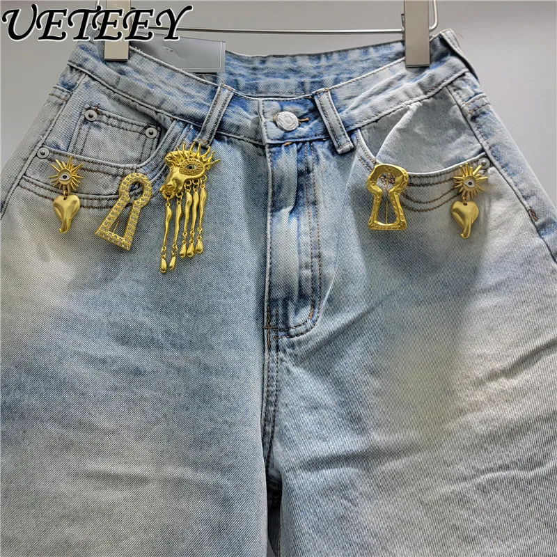 American Blue Denim Shorts Wide-leg Cropped Pants Women's 2026 Summer New High Waist Metal Buckle Straight-leg Medium Jeans
American Blue Denim Shorts Wide-leg Cropped Pants Women's 2026 Summer New High Waist Metal Buckle Straight-leg Medium Jeans
