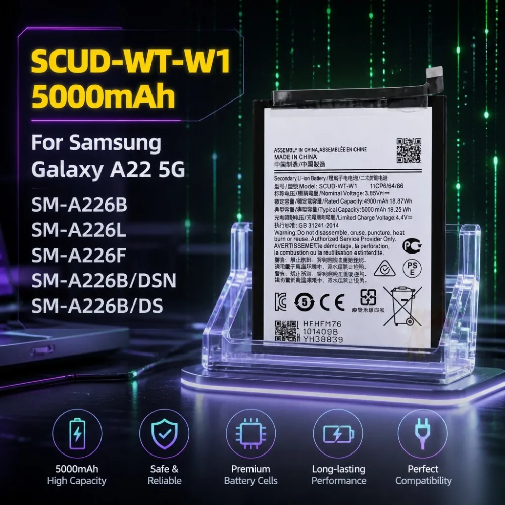 SCUD-WT-W1 3.85V 5000mAh Battery for Samsung Galaxy A22 5G SM-A226B SM‑A226L SM‑A226F SM‑A226B/DSN SM‑A226B/DS
SCUD-WT-W1 3.85V 5000mAh Battery for Samsung Galaxy A22 5G SM-A226B SM‑A226L SM‑A226F SM‑A226B/DSN SM‑A226B/DS