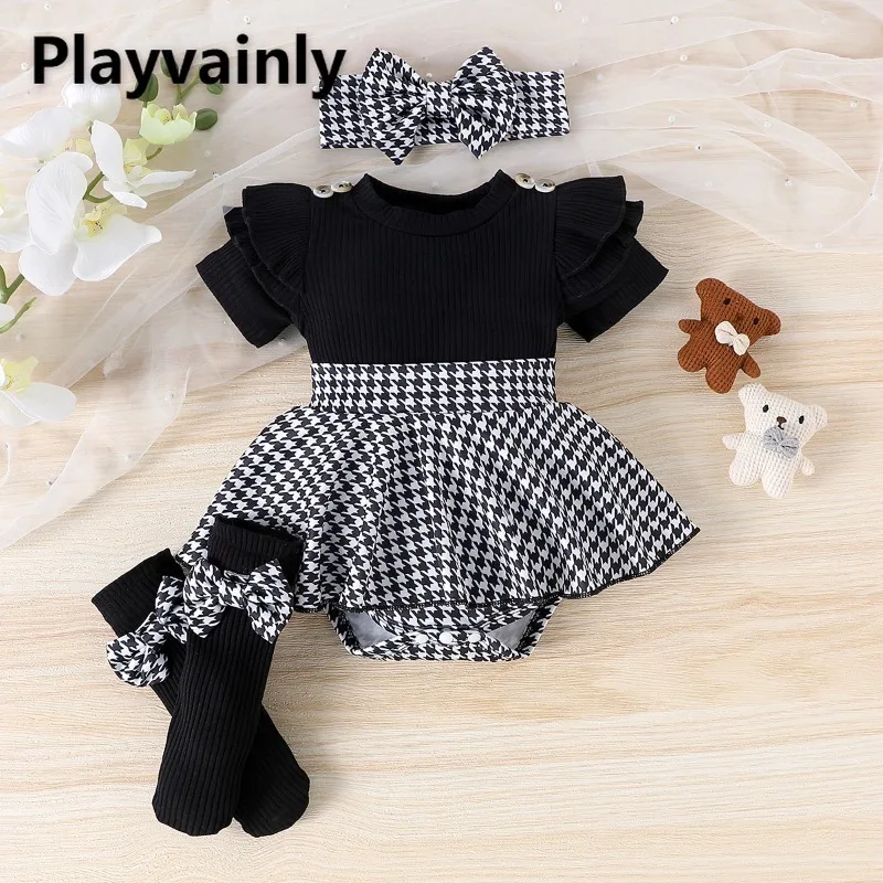 Летний комплект из 3 предметов для маленьких девочек, белое, черное лоскутное боди с расклешенными рукавами и клетчатой юбкой + носки + головной убор, одежда для малышей A0759
Летний комплект из 3 предметов для маленьких девочек, белое, черное лоскутное боди с расклешенными рукавами и клетчатой юбкой + носки + головной убор, одежда для малышей A0759