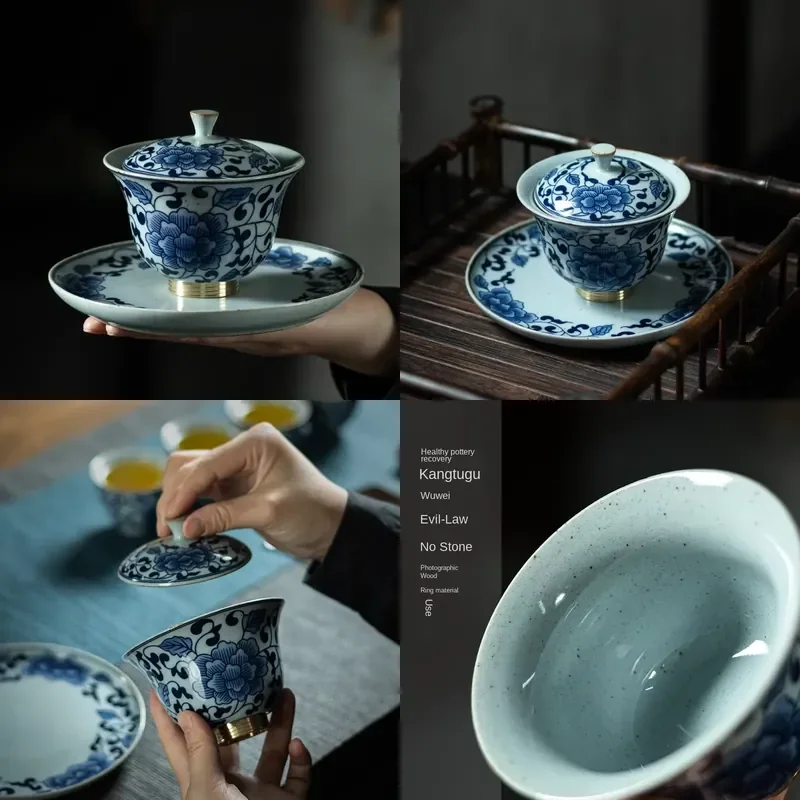 【CHIMU HOME】 Blue-and-White Porcelain Tureen with Copper Feet Ceramic Gaiwan Large Cup Bowl Kung Fu Set for
【CHIMU HOME】 Blue-and-White Porcelain Tureen with Copper Feet Ceramic Gaiwan Large Cup Bowl Kung Fu Set for