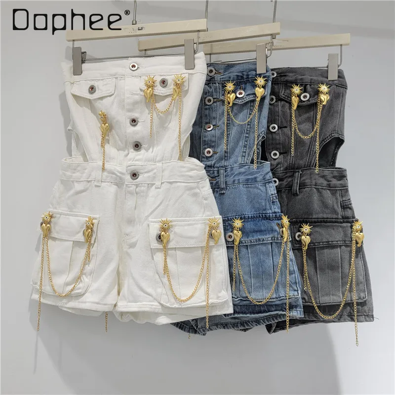 American Trendy Metal Decorative Blue Denim Jumpsuit Women Summer 2026 New Street Hot Girl High Waist Slim Y2K Short Pants
American Trendy Metal Decorative Blue Denim Jumpsuit Women Summer 2026 New Street Hot Girl High Waist Slim Y2K Short Pants