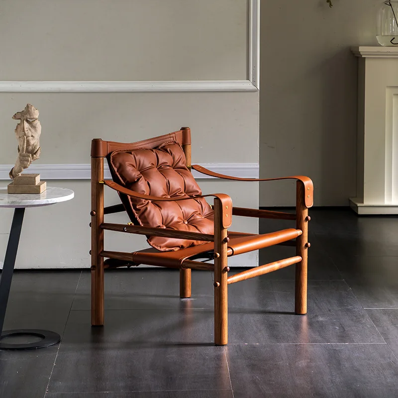 Nordic retro single leisure chair designer living room home sofa chair Danish solid wood saddle leather safari chair
Nordic retro single leisure chair designer living room home sofa chair Danish solid wood saddle leather safari chair