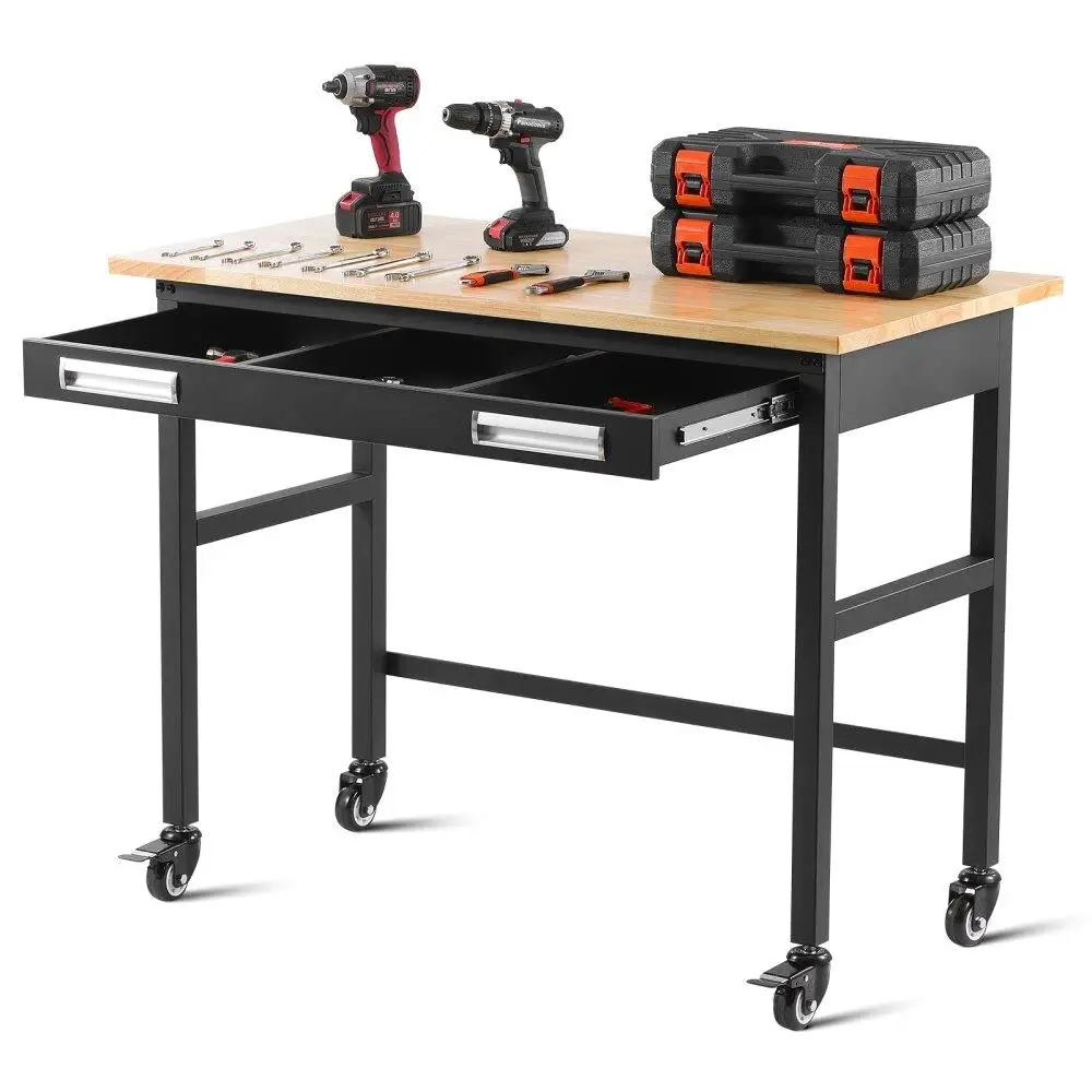 48 Inch Rolling Workbench Mobile Wood Top Work Table with Drawer Storage 1500 Pounds Capacity
48 Inch Rolling Workbench Mobile Wood Top Work Table with Drawer Storage 1500 Pounds Capacity