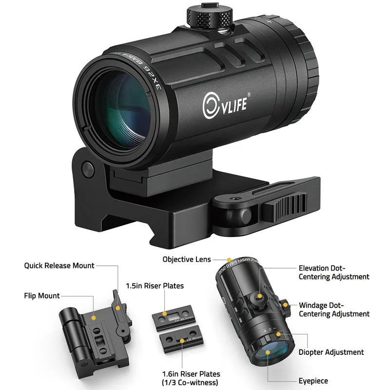 Red Dot 3X Magnifier 2.95in Eye Relief 1000G Shockproof IP67 Waterproof Quick-Release Flip To Side Mount Lower 1/3 Co Witness
Red Dot 3X Magnifier 2.95in Eye Relief 1000G Shockproof IP67 Waterproof Quick-Release Flip To Side Mount Lower 1/3 Co Witness