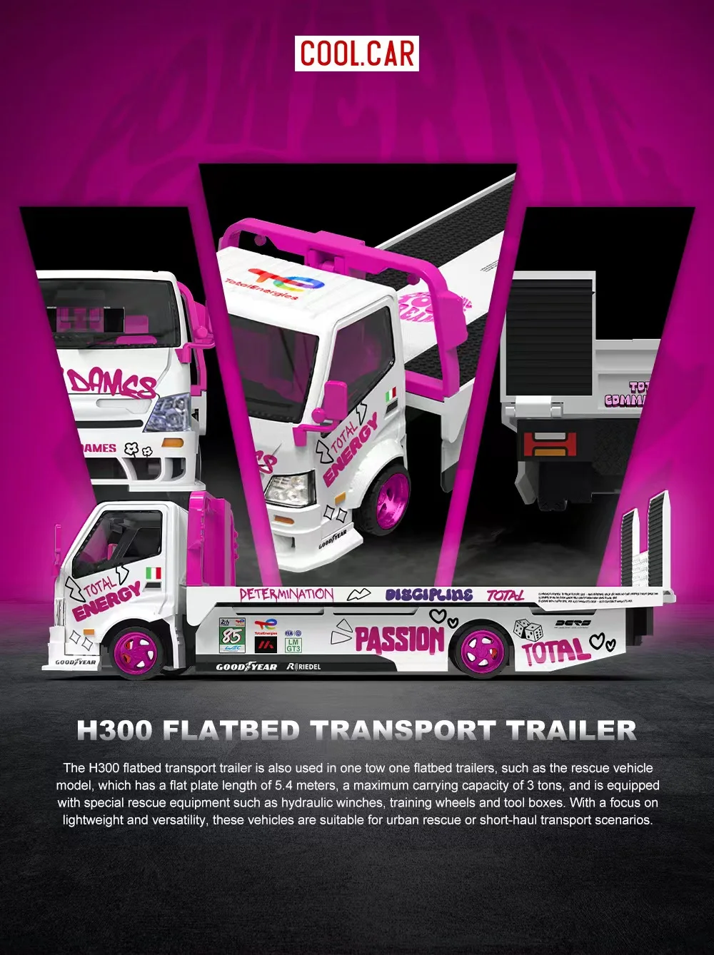 CC 1:64 H300 Flatbed Transport Trailer, Iron Maiden White Pink Painting Simulation Alloy Car Model
CC 1:64 H300 Flatbed Transport Trailer, Iron Maiden White Pink Painting Simulation Alloy Car Model
