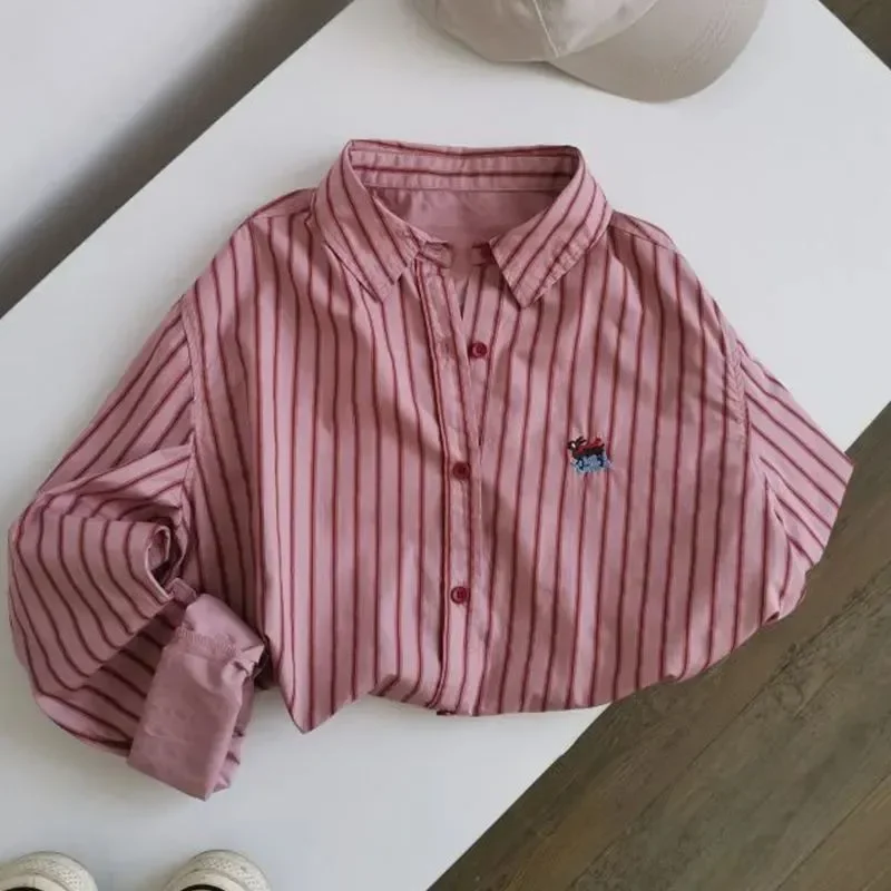 Womens Pink Striped Cotton Shirt Casual Embroidered Long Sleeve Blouse
Womens Pink Striped Cotton Shirt Casual Embroidered Long Sleeve Blouse