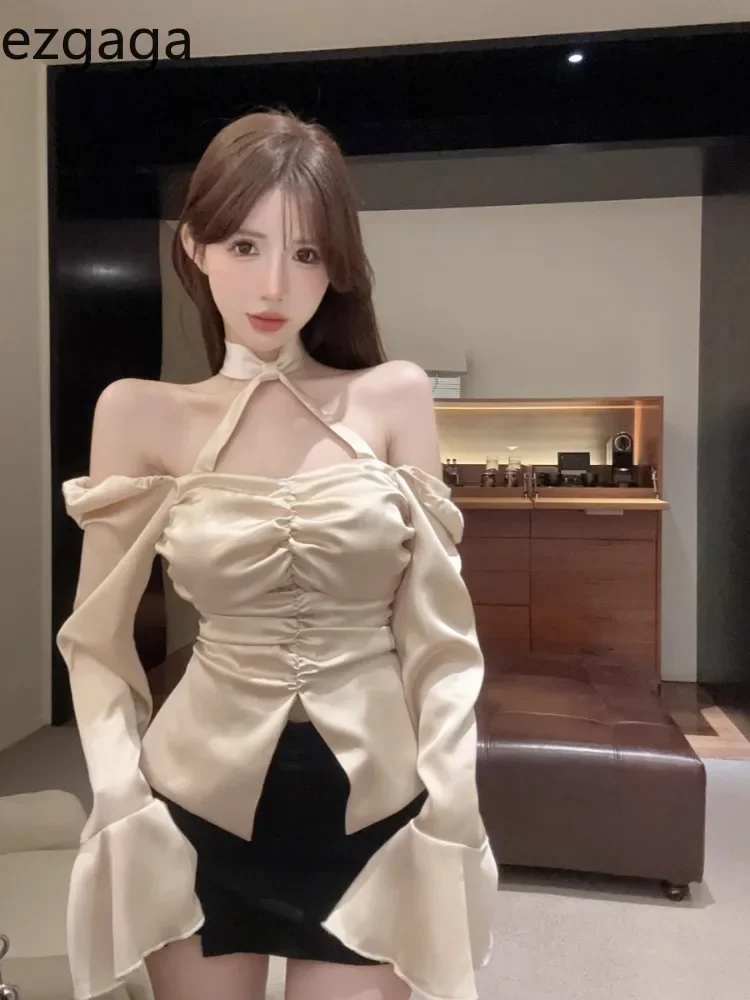 Ezgaga Elegant Shirts Women Flare Long Sleeve Slasn Neck French Style Satin Backless Split Crop Tops Sexy Ladies Blouse Casual
Ezgaga Elegant Shirts Women Flare Long Sleeve Slasn Neck French Style Satin Backless Split Crop Tops Sexy Ladies Blouse Casual