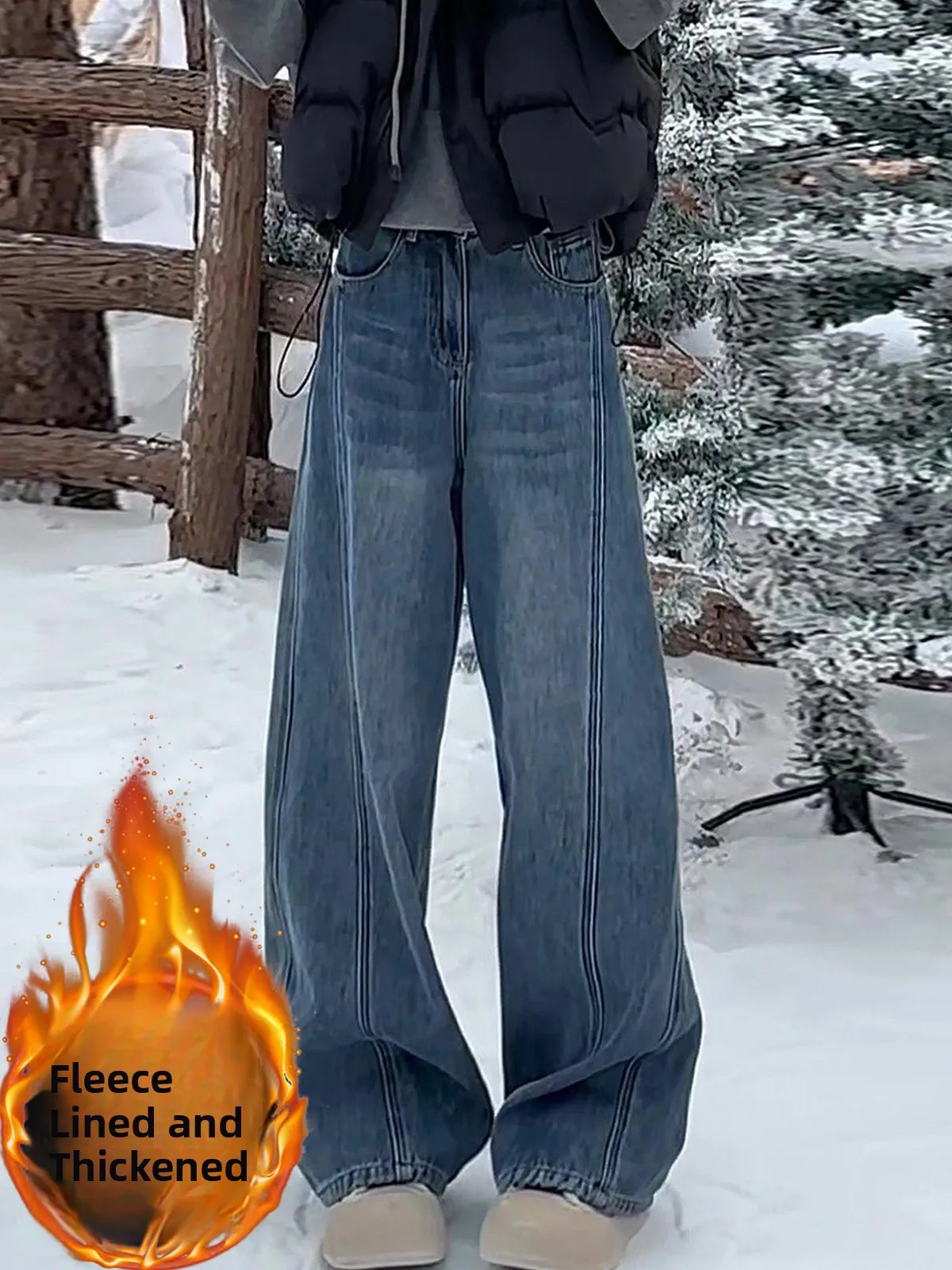 American Sle Fce Lined High Waist Loose Wide Leg Jeans Women's Spring Pear aped Body Hip Covering Casual Trousers
American Sle Fce Lined High Waist Loose Wide Leg Jeans Women's Spring Pear aped Body Hip Covering Casual Trousers