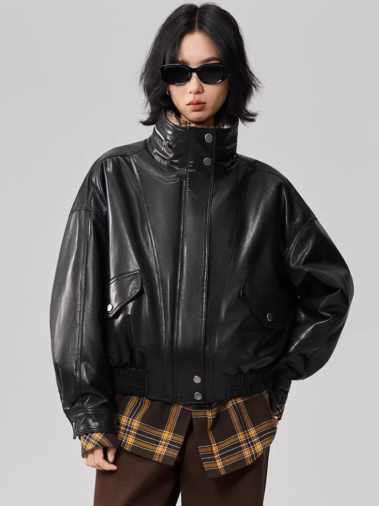 Natural Wool Collar Genuine Leather Motorcycle Jackets Women High-end Simple Stand Collar Short Winter Real Goatskin Down Coat
Natural Wool Collar Genuine Leather Motorcycle Jackets Women High-end Simple Stand Collar Short Winter Real Goatskin Down Coat