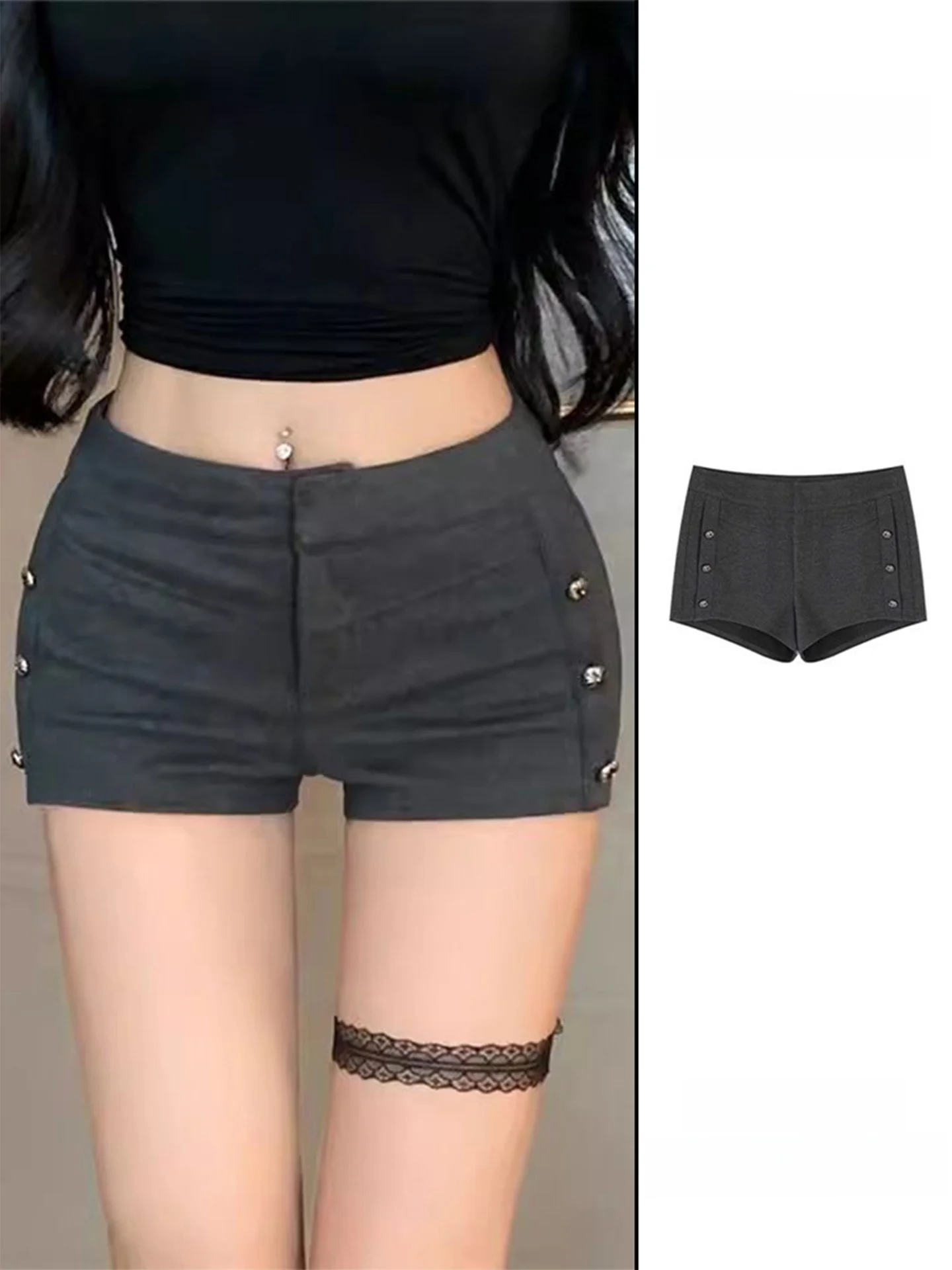 Grey Rivet Straight Leg Casual Shorts Women's Spring Autumn New Design Side Buttoned Slim Fit Butt Hugging Hot Pants
Grey Rivet Straight Leg Casual Shorts Women's Spring Autumn New Design Side Buttoned Slim Fit Butt Hugging Hot Pants