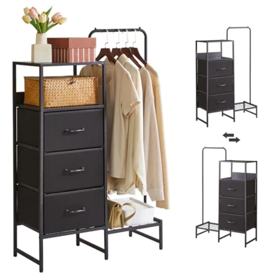Clothes Rack with Shelves and Hanging Rod, 3 Drawers Small Coat Hanger, Reversible Clothes Rack, YD-TM081B
Clothes Rack with Shelves and Hanging Rod, 3 Drawers Small Coat Hanger, Reversible Clothes Rack, YD-TM081B