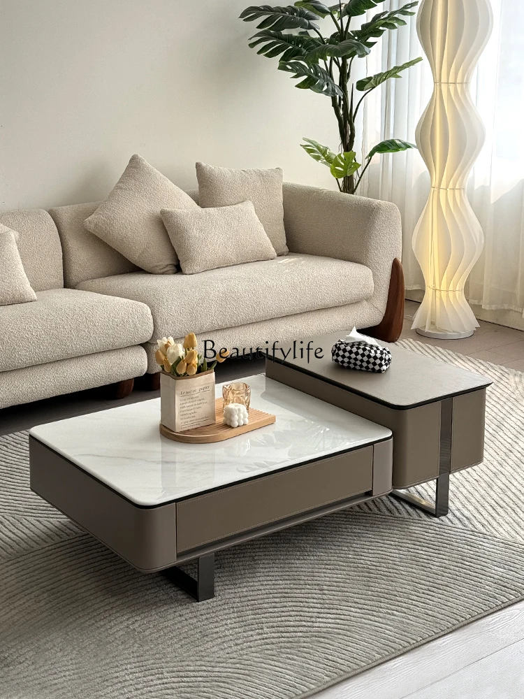 Saddle leather minimalist rock slab coffee table modern simple light luxury rectangular can be lifted
Saddle leather minimalist rock slab coffee table modern simple light luxury rectangular can be lifted