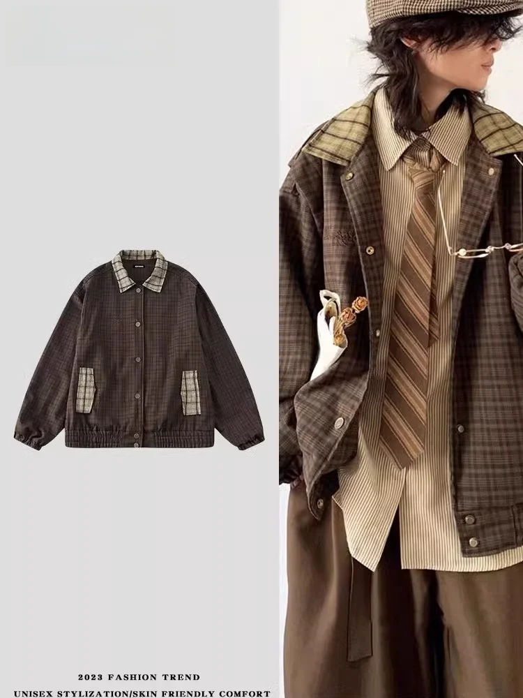 Ретро-японская клетчатая куртка свободного кроя с вышитым воротником в университетском стиле, сшитая из полиэфирного волокна, весенняя
Ретро-японская клетчатая куртка свободного кроя с вышитым воротником в университетском стиле, сшитая из полиэфирного волокна, весенняя