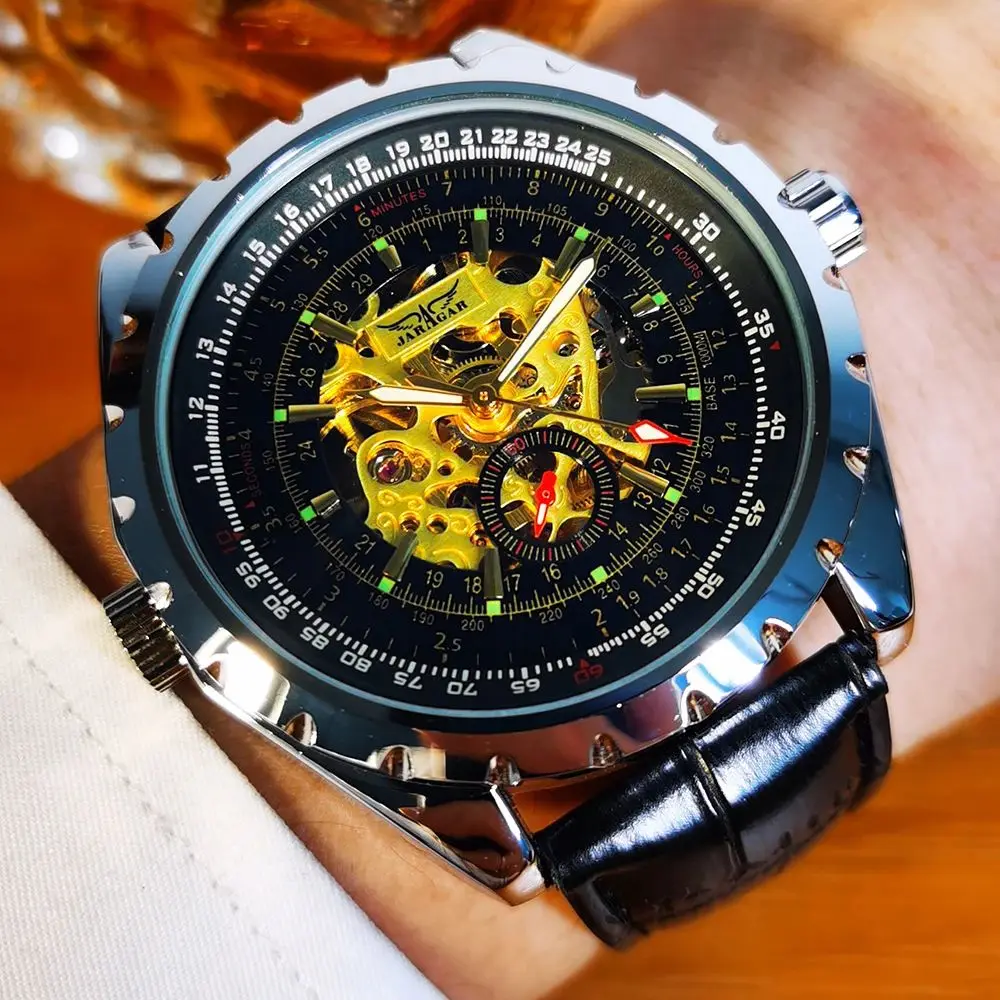JARAGAR Спортивные механические часы для мужчин со светящимися стрелками, кожаный стальной ремешок, деловые мужские часы, лучший бренд, роскошные наручные часы
JARAGAR Спортивные механические часы для мужчин со светящимися стрелками, кожаный стальной ремешок, деловые мужские часы, лучший бренд, роскошные наручные часы