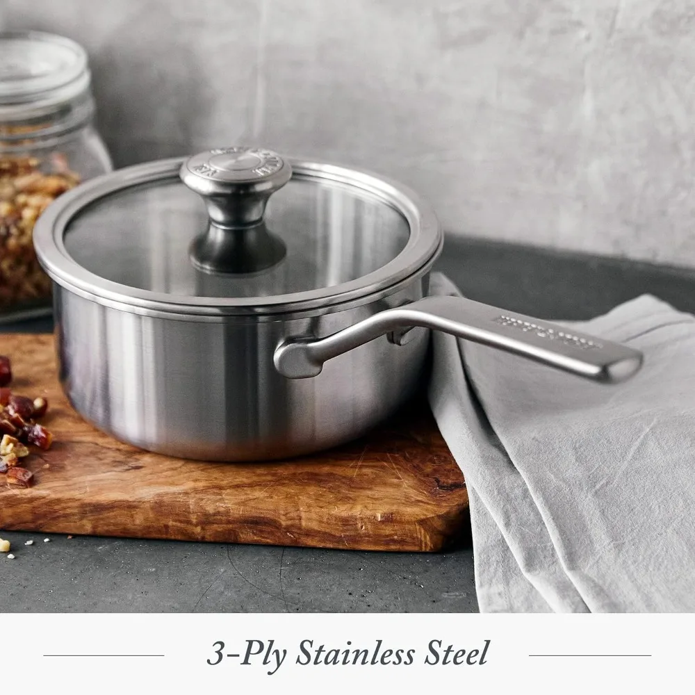 Tri-Ply Stainless Steel 3QT Saucepan Pot with Lid, Professional Cooking, Multi Clad, Measurement Markings
Tri-Ply Stainless Steel 3QT Saucepan Pot with Lid, Professional Cooking, Multi Clad, Measurement Markings